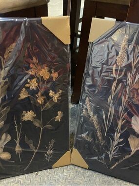 Botanical Wall Art Pair - Gold Floral Prints on Black